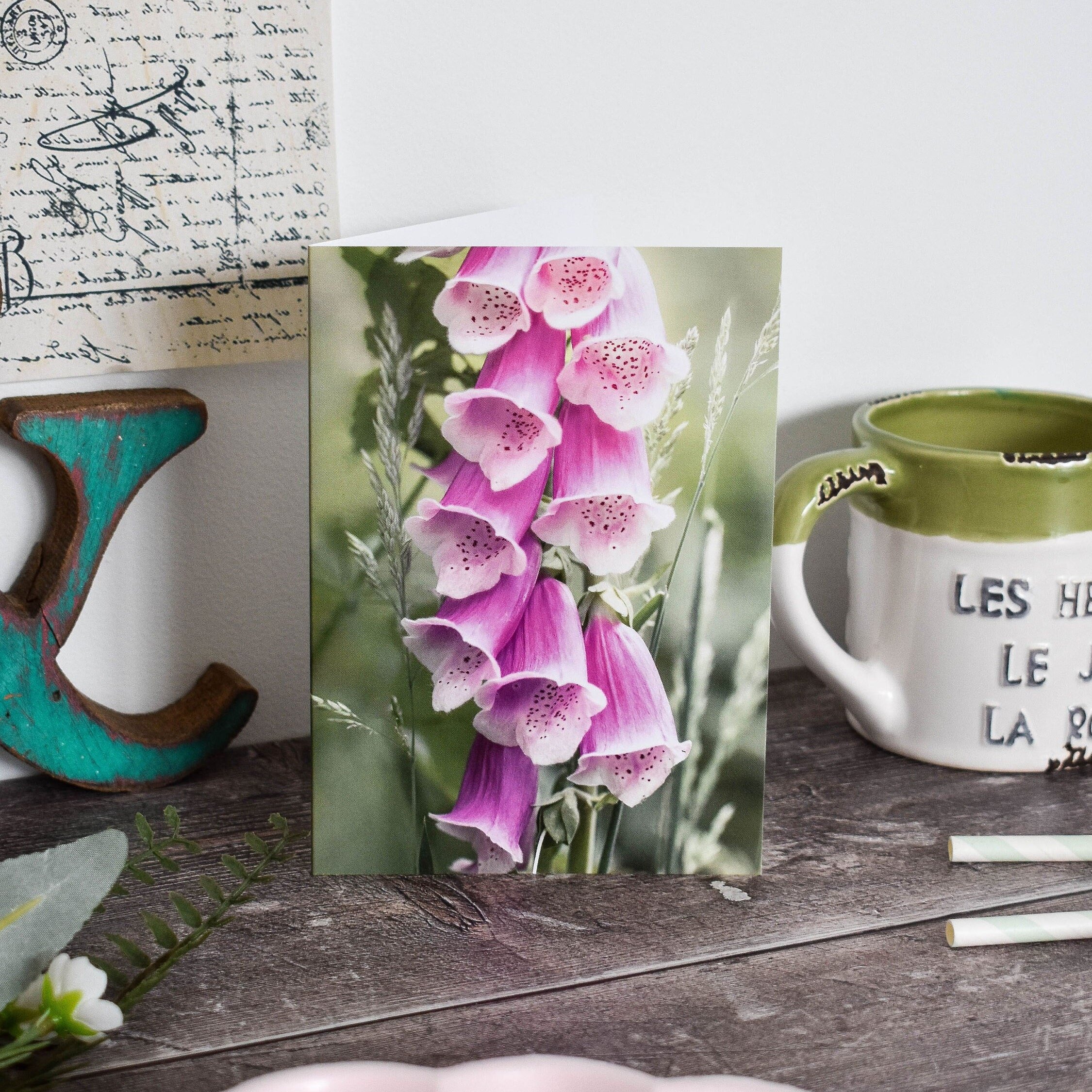 Blank foxglove floral greeting card