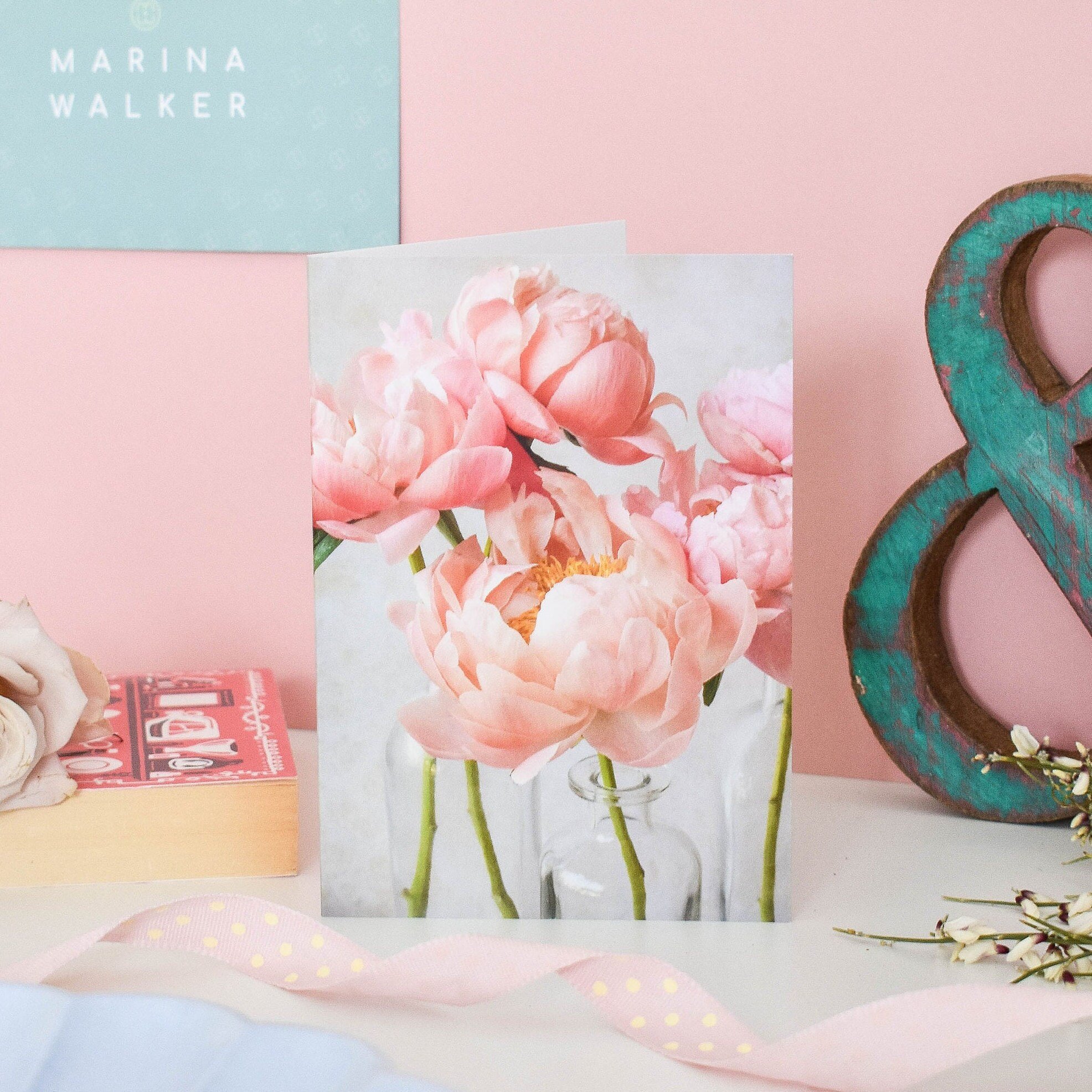 Marina Walker Coral Charm Peonies Greeting Card