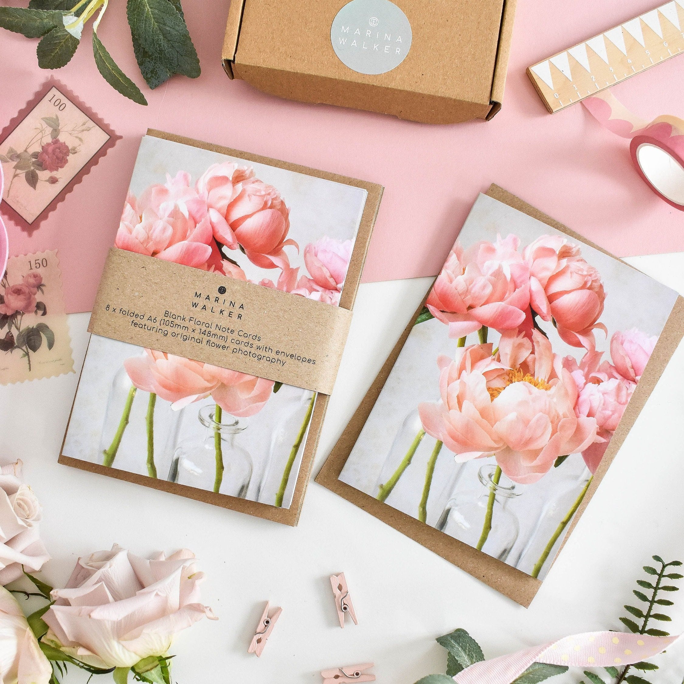 Marina Walker Coral Charm Peonies Greeting Card