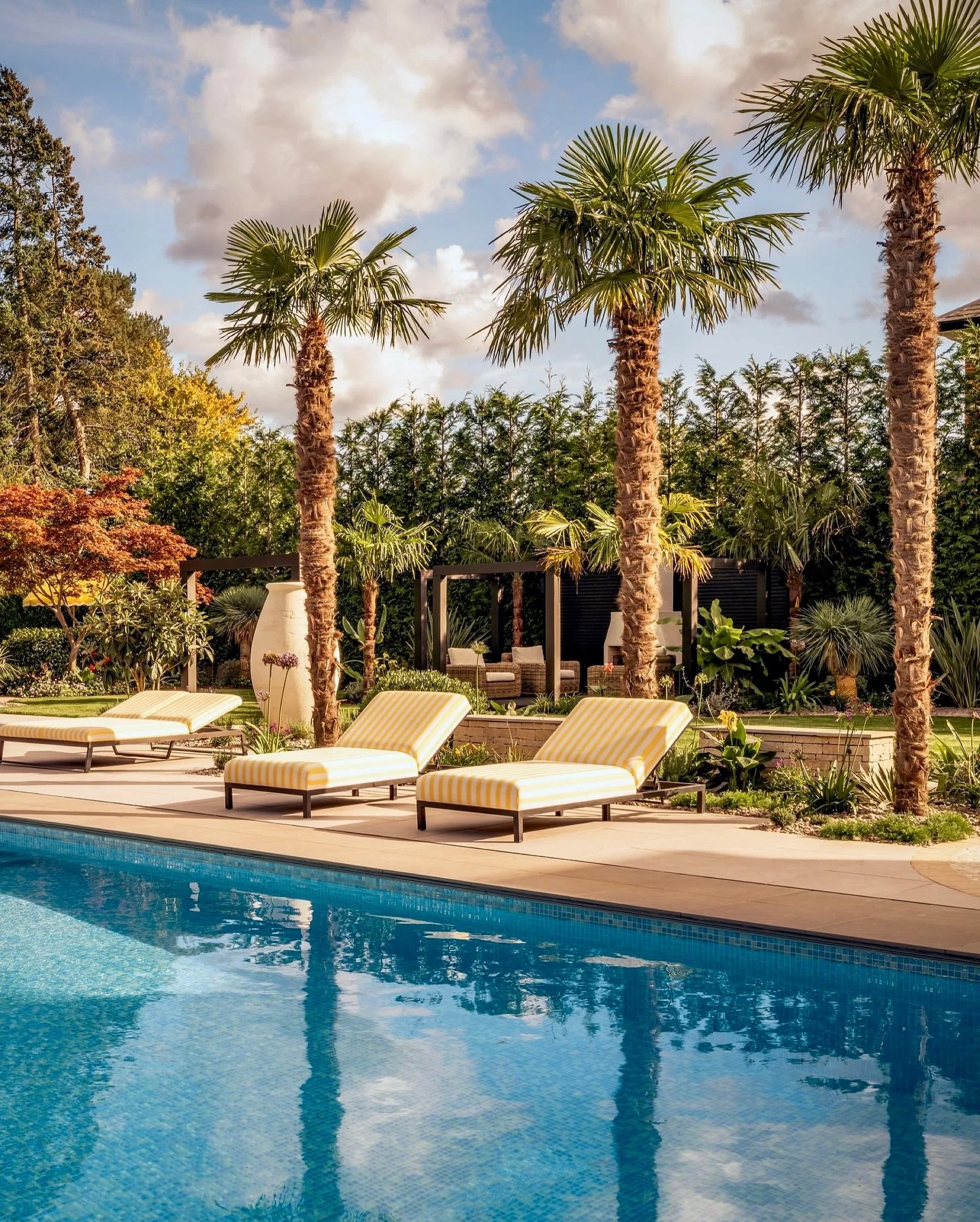 England or LA?! 🌴 It was a pleasure to be invited to photograph @noholdenback &lsquo;s California-inspired garden transformation, recently completed by @iconiclandscapesuk + @ie_home_exteriors 💛

#gardendesign #surreygarden #californiangarden #palm