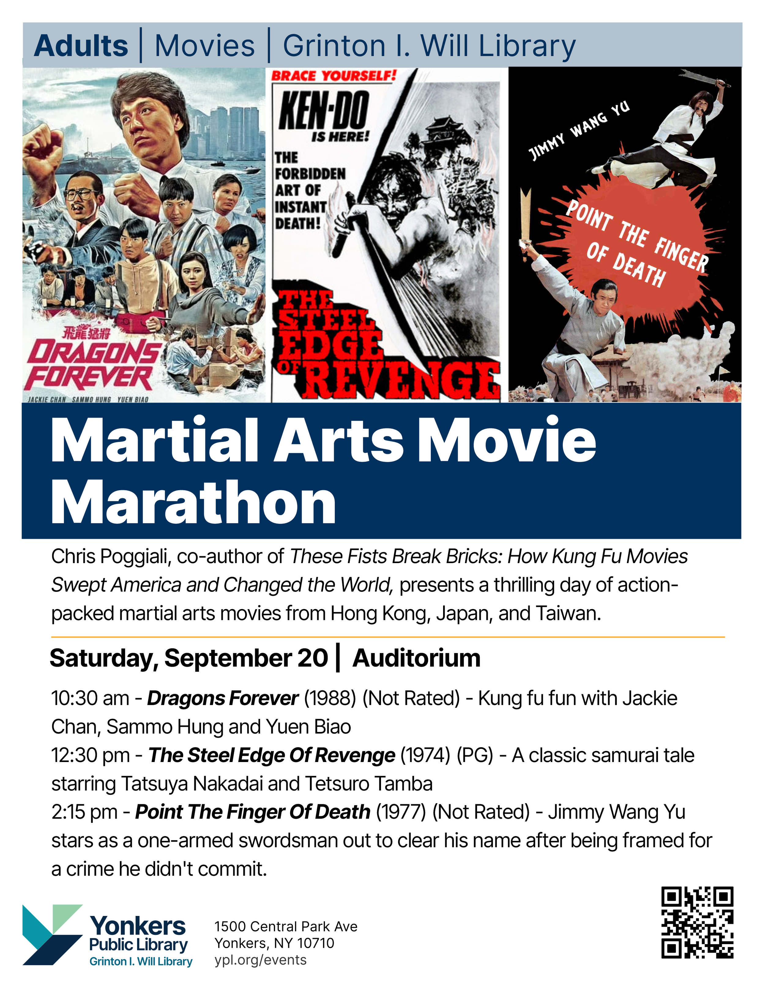 Martial Arts Movie Marathon at Yonkers Public Library - 9/20