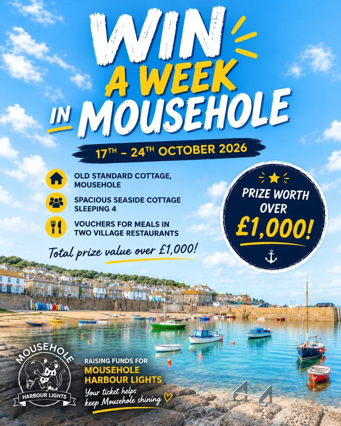 ✨ WIN A WEEK IN MOUSEHOLE WORTH OVER &pound;1,000! ✨

How would you like to spend an autumn week in beautiful Mousehole? 🌊🏡

We&rsquo;re raising funds for Mousehole Harbour Lights and one lucky winner will receive:

🏡 Old Standard Cottage, Mouseho