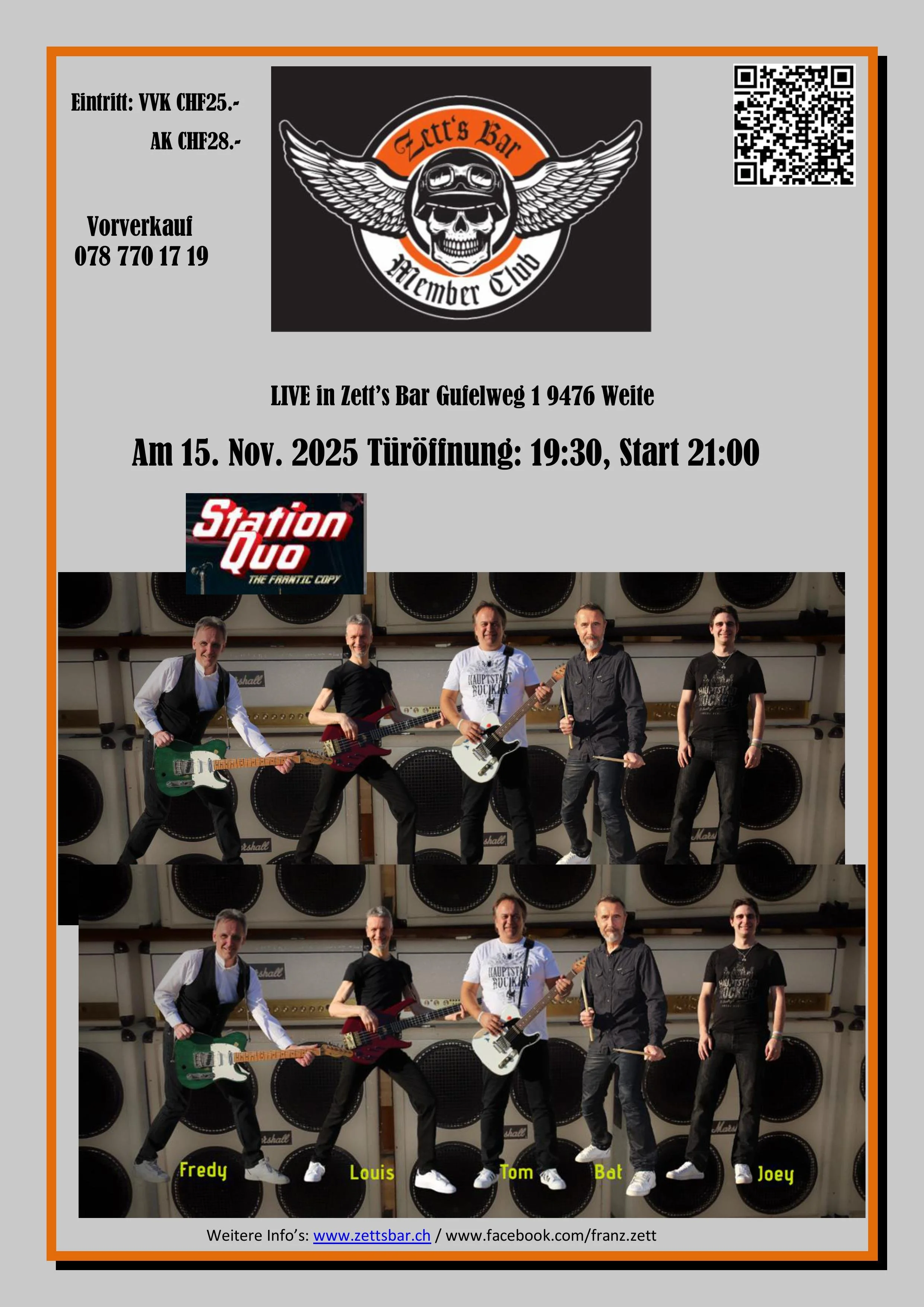 Wir freuen uns mega, Station Quo LIVE bei Zett's Bar. !!THE FRANTIC COPY!! Einziges Konzert in der Region und letztes Konzert im 2025...