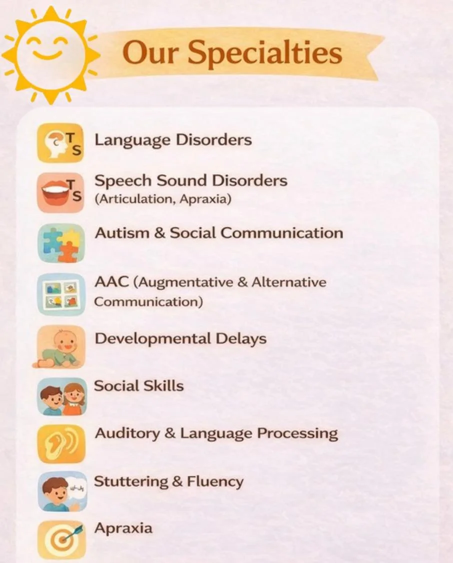 At Paradise Speech Therapy, we specialize in supporting young children through early intervention and neuro-affirming care 🤍✨
Our specialties include:
🌞 Early Intervention (toddlers + preschoolers)
🧩 Autism Support
🗣️ Speech Sound + Language Dela