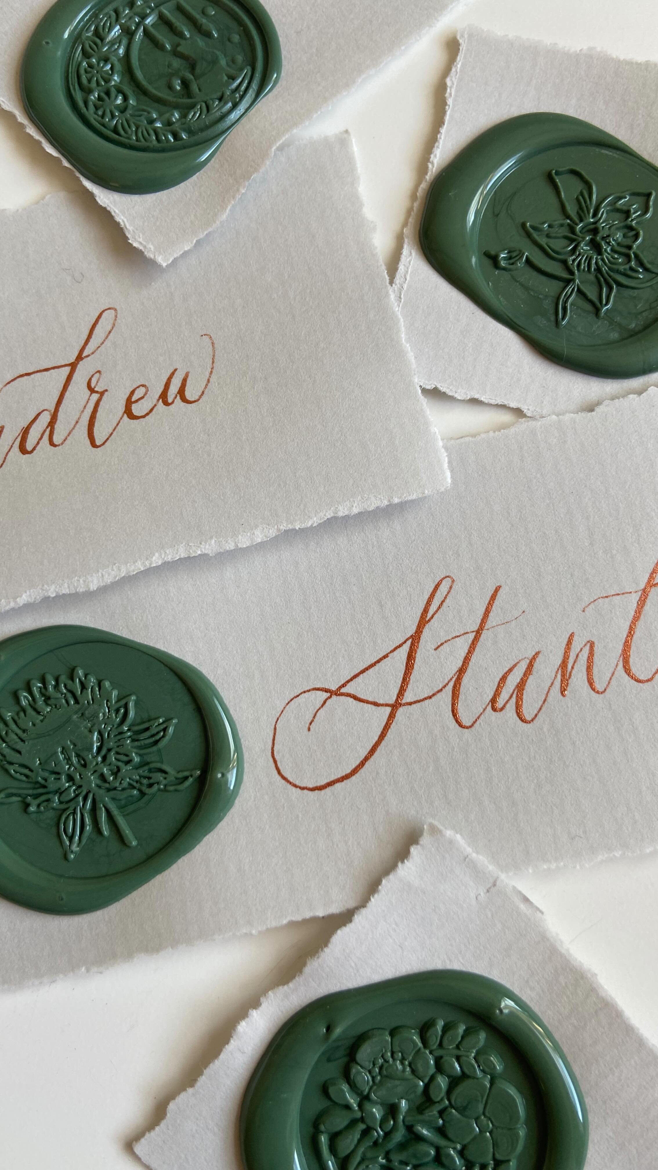 Just a glimpse of a custom wax seal project I did recently. With the larger batches, I use the glue gun, but with smaller projects I use a candle and oven.
.
For custom calligraphy & wax inquiries, email penstationcalligraphy@gmail.com
.
#callig