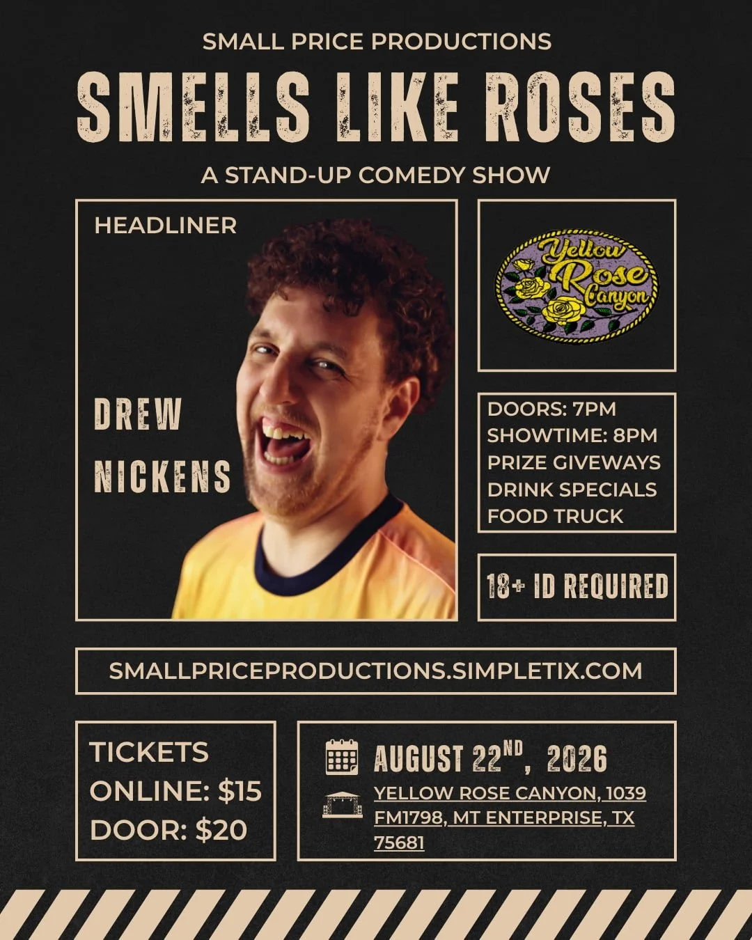 Smells Like Roses Comedy Night – August 22nd 2026 | Yellow Rose Canyon