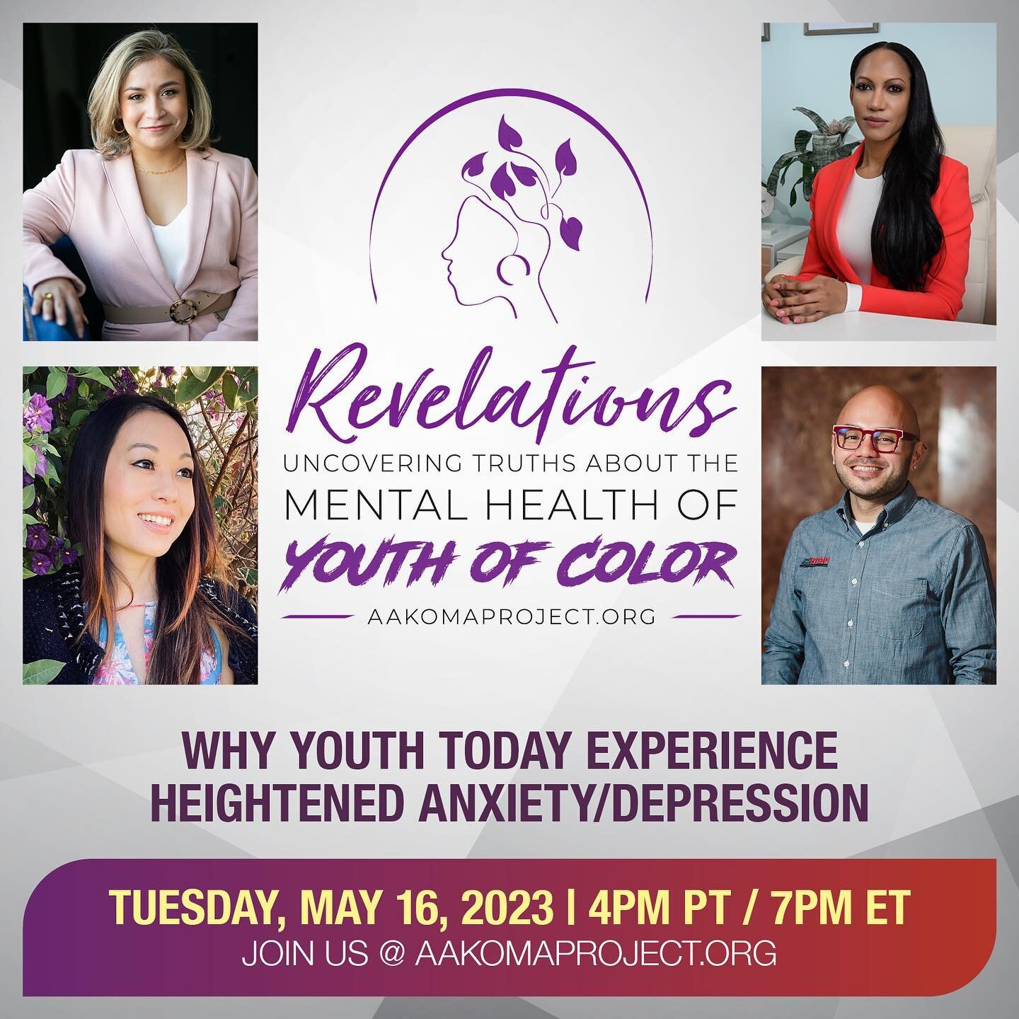 If you are a young person of color OR love a young person of color, join me &amp; The AAKOMA Project tomorrow, Tuesday, May 16th&nbsp;at 4PM PT/7 PM ET on aakomaproject.org to discuss&nbsp;the state of mental health of Young People of Color.&nbsp;The