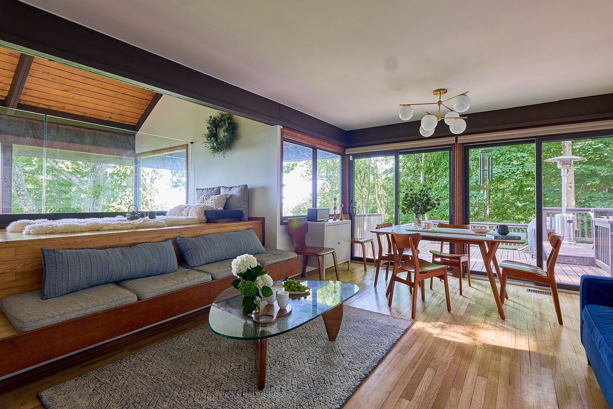 living room after renovation open layout interior design Hudson Valley