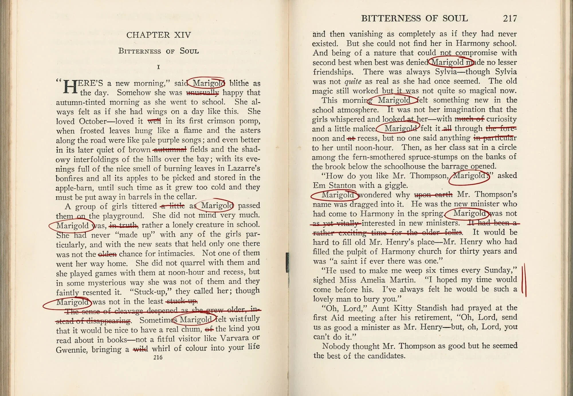 old book marked with red pen editorial feedback