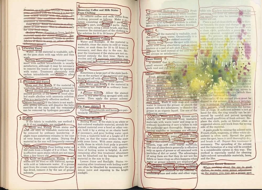 Old book with painted wildflowers for revision book coaching