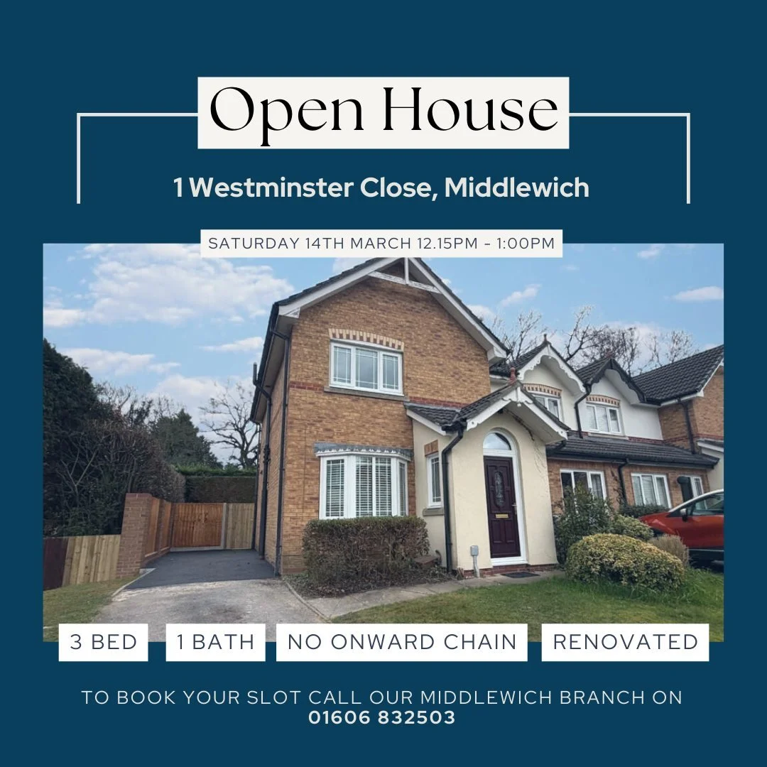 OPEN HOUSE - CALL TO BOOK YOUR SLOT ON 01606 832503

Saturday 14th March 12.15pm - 1pm

✨Offered for sale with no onward chain
✨A well presented end mews home
✨Lounge through diner and kitchen
✨Three bedrooms and family bathroom
✨Driveway providing o