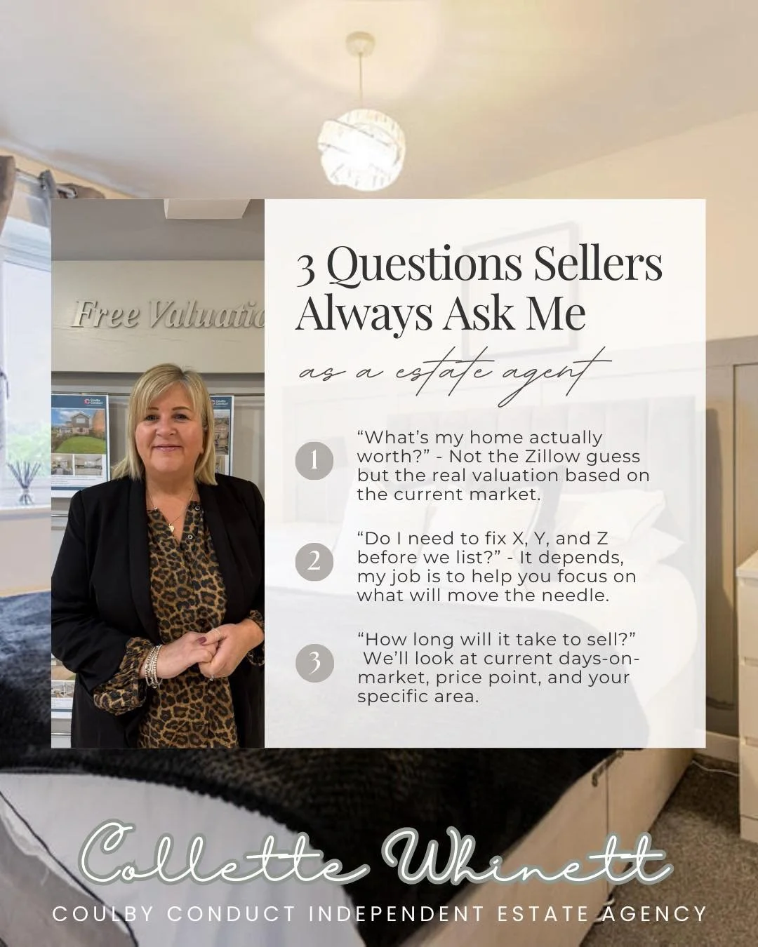 🏡 3 Questions Sellers Always Ask Collette Our Branch Manager 

When homeowners are thinking about selling, there are a few questions that always come up first. Colette Whinett from Coulby Conduct Independent Estate Agency is here to guide you throug