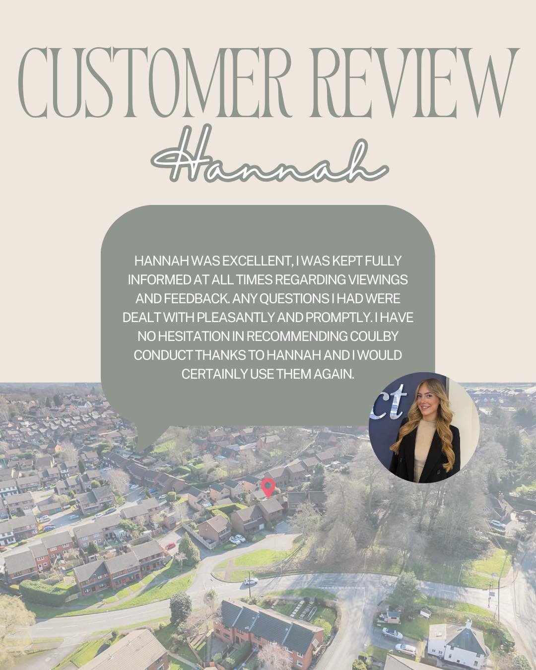 ⭐ Customer Review ⭐

A fantastic review for Hannah, who supports sales progression for both our Northwich and Middlewich offices. 👏

&ldquo;Hannah was excellent. I was kept fully informed at all times regarding viewings and feedback. Any questions I