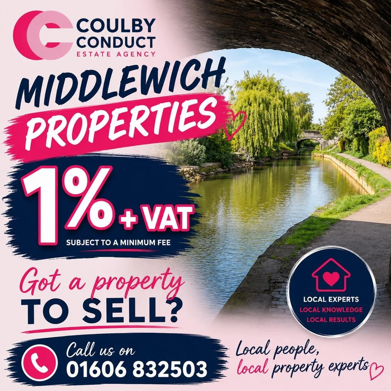 🏡 MIDDLEWICH HOMEOWNERS 🏡

Thinking of selling your property?

For a limited time, sell with Coulby Conduct Estate Agency for just 1% + VAT (subject to a minimum fee).

We know Middlewich, we know the market, and we know how to get your property mo