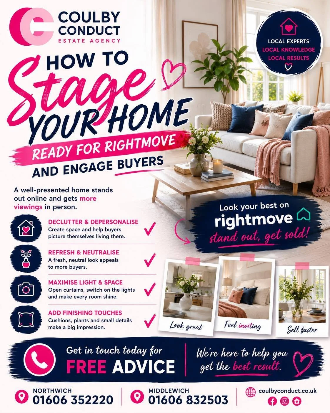📸 FIRST IMPRESSIONS SELL HOMES! 🏡

Did you know buyers often decide whether to book a viewing within seconds of seeing a property online?

That&rsquo;s why staging your home before it goes live on Rightmove can make all the difference.

✨ Declutter