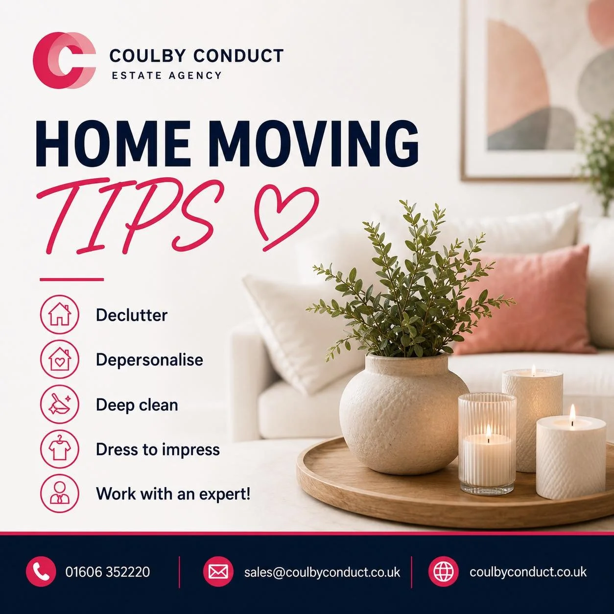 🏡 HOME MOVING TIPS 🏡

Getting your home ready for the market doesn&rsquo;t have to be stressful. A few simple steps can make a big difference.

✔ Declutter your space
✔ Depersonalise your home
✔ Deep clean throughout
✔ Dress to impress
✔ Work with 