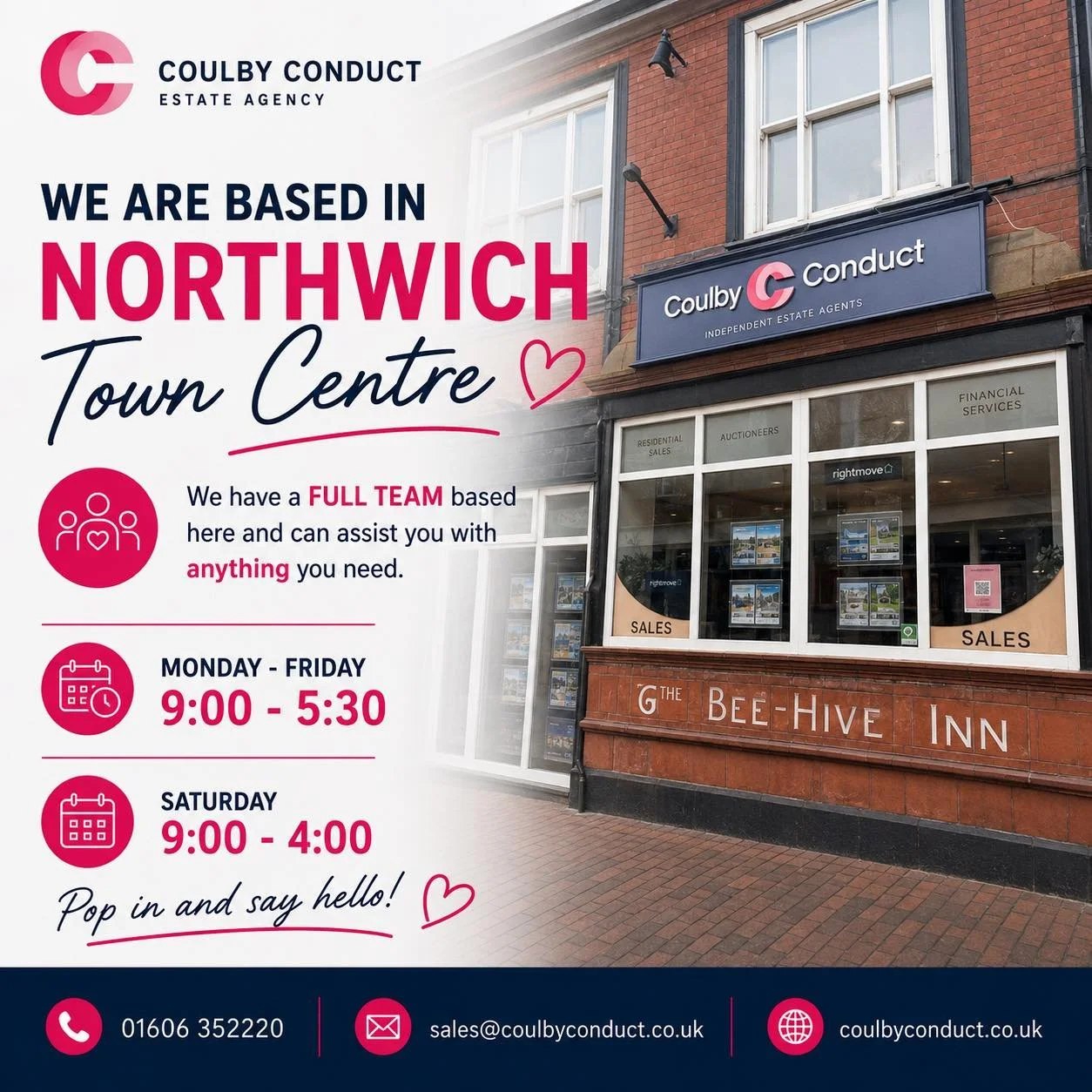 📍 WE&rsquo;RE RIGHT HERE IN THE HEART OF NORTHWICH 📍

Did you know our office is based right in Northwich Town Centre?

Whether you&rsquo;re thinking of selling, buying, or simply need some property advice, our experienced local team is on hand to 