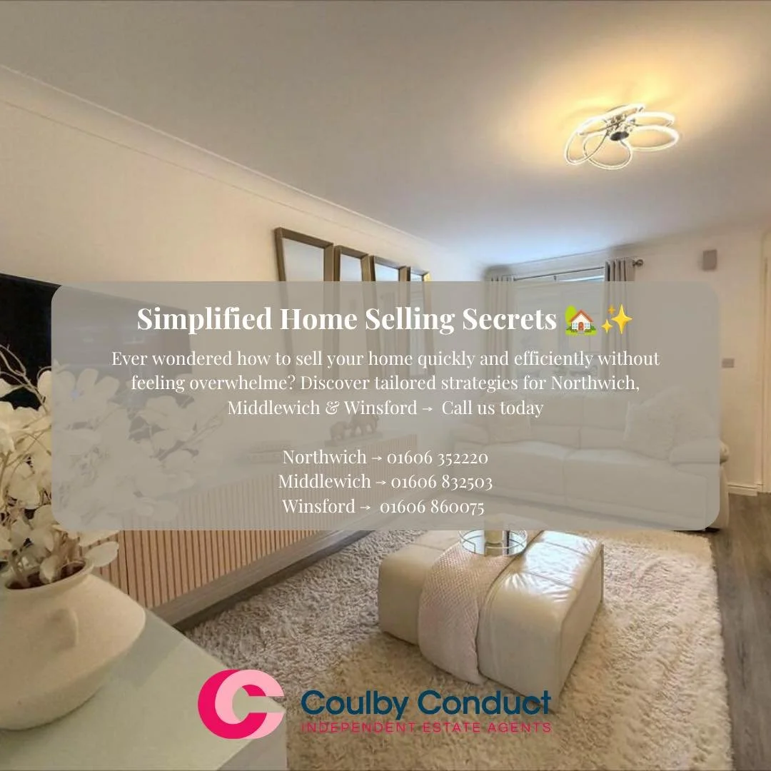 🏡✨ Selling your home doesn&rsquo;t have to be stressful!

Ready to make your move? Let Coulby Conduct take the hassle out of selling with expert local knowledge and a strategy tailored to you. 💗

📍 Northwich &bull; Middlewich &bull; Winsford

Your