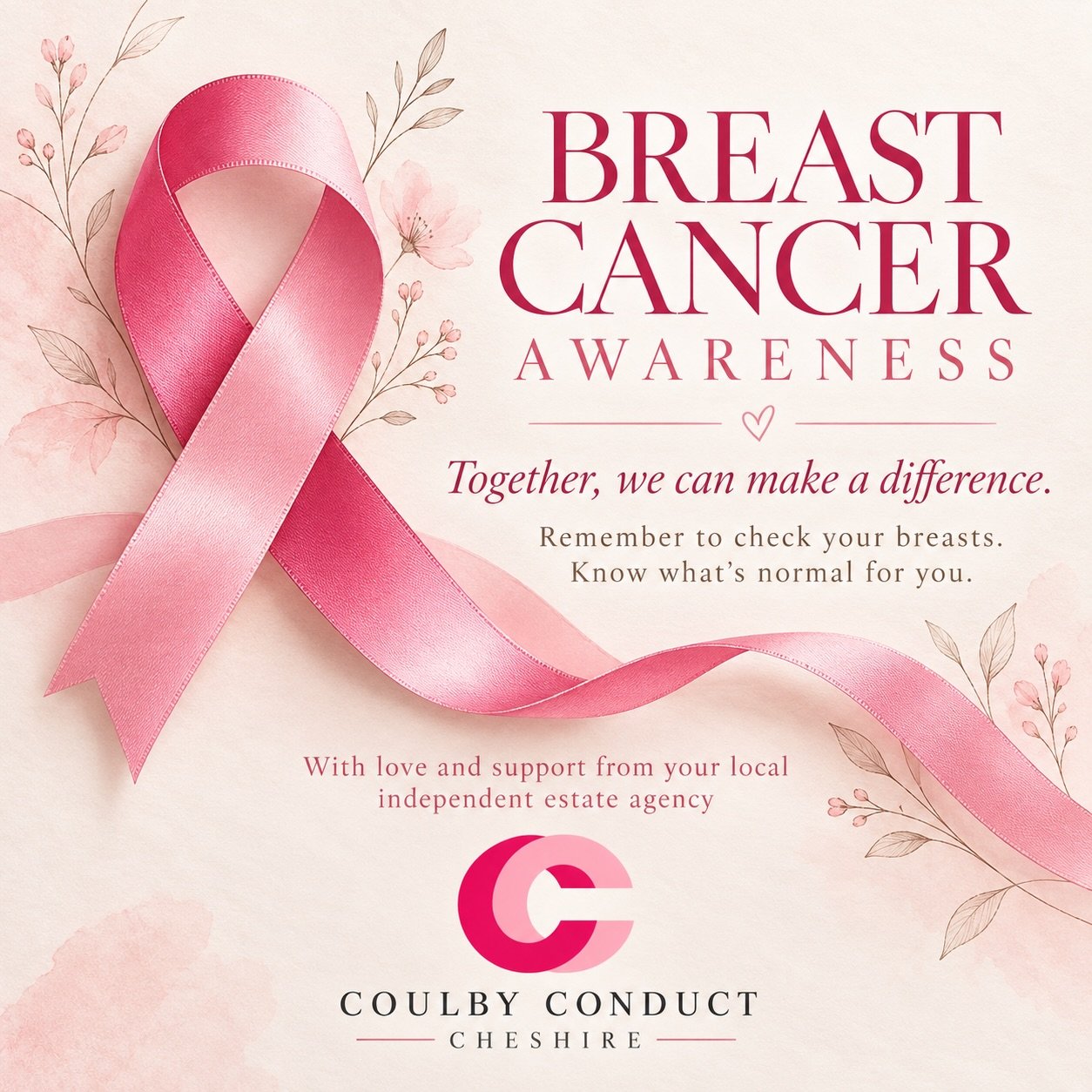 💗 BREAST CANCER AWARENESS 💗

At Coulby Conduct Cheshire, we believe in the importance of looking after ourselves and supporting one another.

This Breast Cancer Awareness, we&rsquo;re sharing a gentle reminder to check your breasts regularly, know 