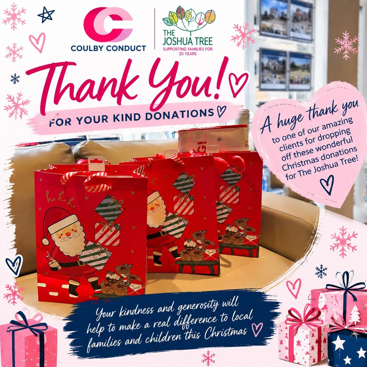 🎄💗 A HUGE THANK YOU FROM COULBY CONDUCT! 💗🎄

We&rsquo;ve had a lovely delivery of Christmas donations from one of our wonderful clients, and we couldn&rsquo;t be more grateful! 🎁🥹❤️

As an official drop-off point for The Joshua Tree, we&rsquo;r