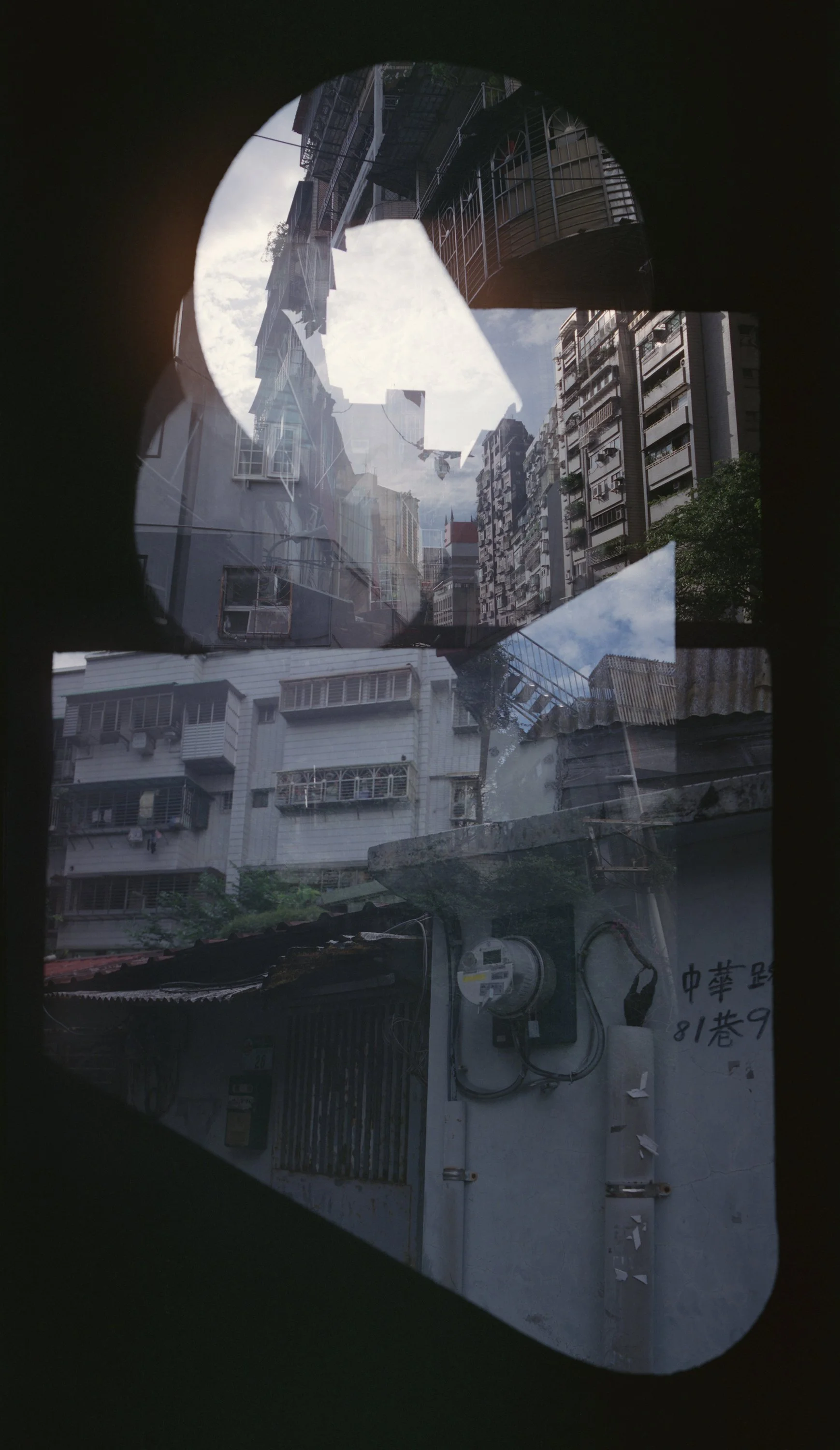 120mm multiple exposure color photo, with six distinct exposures of the Wanhua city-scape overlapping creating a new city by autistic artist Troels Steenholdt Heiredal
