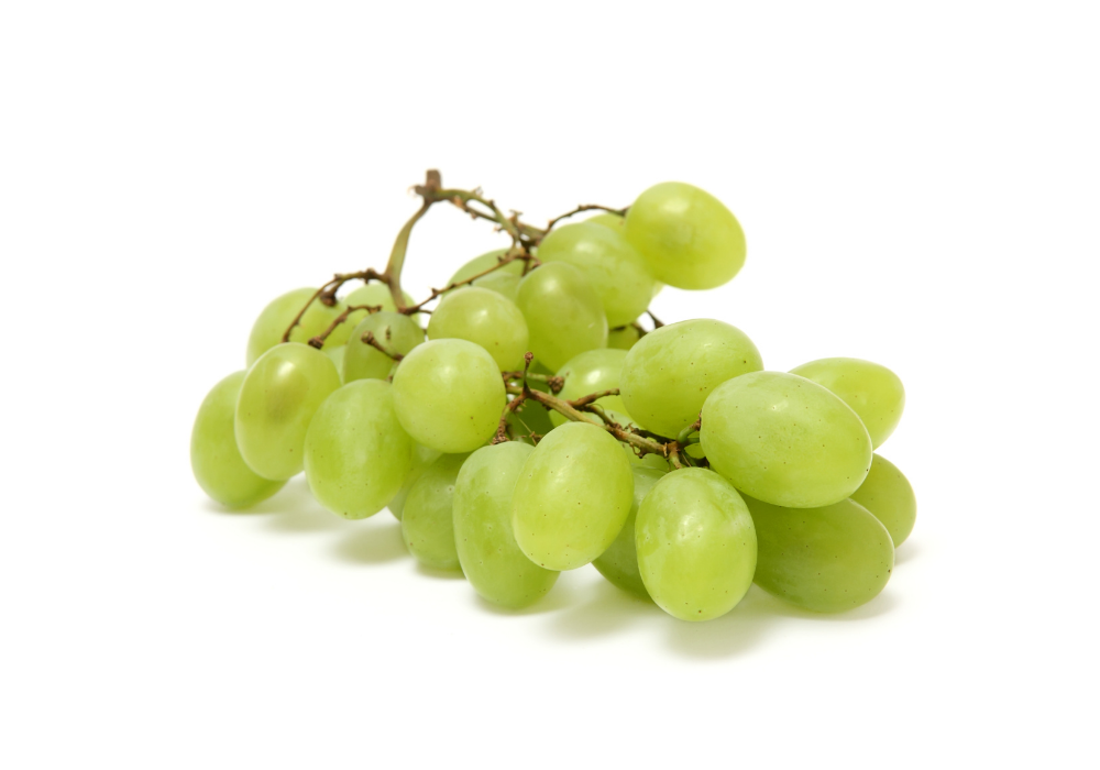 Green grapes on a white background