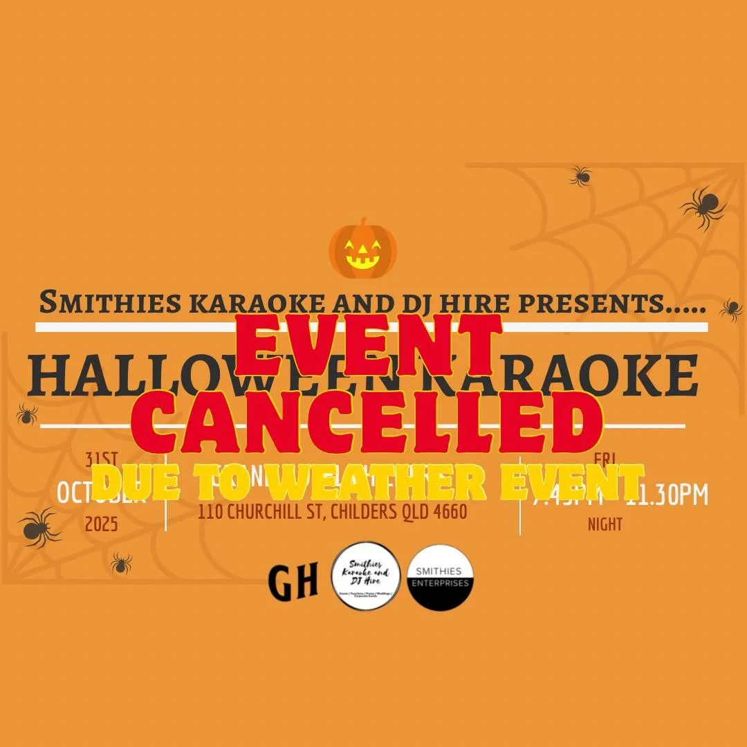🎃 HALLOWEEN KARAOKE CANCELLED 🎤

We regret to announce that our Halloween Karaoke Night at the @grandhotelchilders, scheduled for Friday, 31st October 2025, has been cancelled due to predicted weather conditions. 🌧️

While we&rsquo;re disappointed