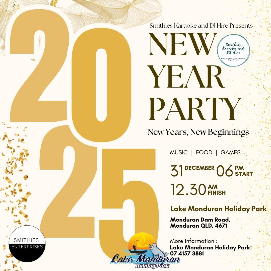 🎉 ON TONIGHT &ndash; NEW YEAR&rsquo;S EVE PARTY 2025! 🎉

Join us TONIGHT as we count down to the New Year at Lake Monduran Holiday Park with an unforgettable New Year&rsquo;s Eve celebration!

🗓 31 December 2025
⏰ 6:00 PM &ndash; 12:30 AM
📍 Lake 