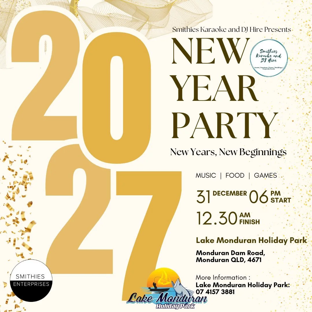 🎆 NEW YEAR&rsquo;S EVE 2027 &mdash; PRE-BOOKED! 🎆

We&rsquo;re excited to announce that Smithies Karaoke &amp; DJ Hire is already pre-booked for New Year&rsquo;s Eve 2027 at Lake Monduran Holiday Park.

A huge thank you to Lake Monduran Holiday Par