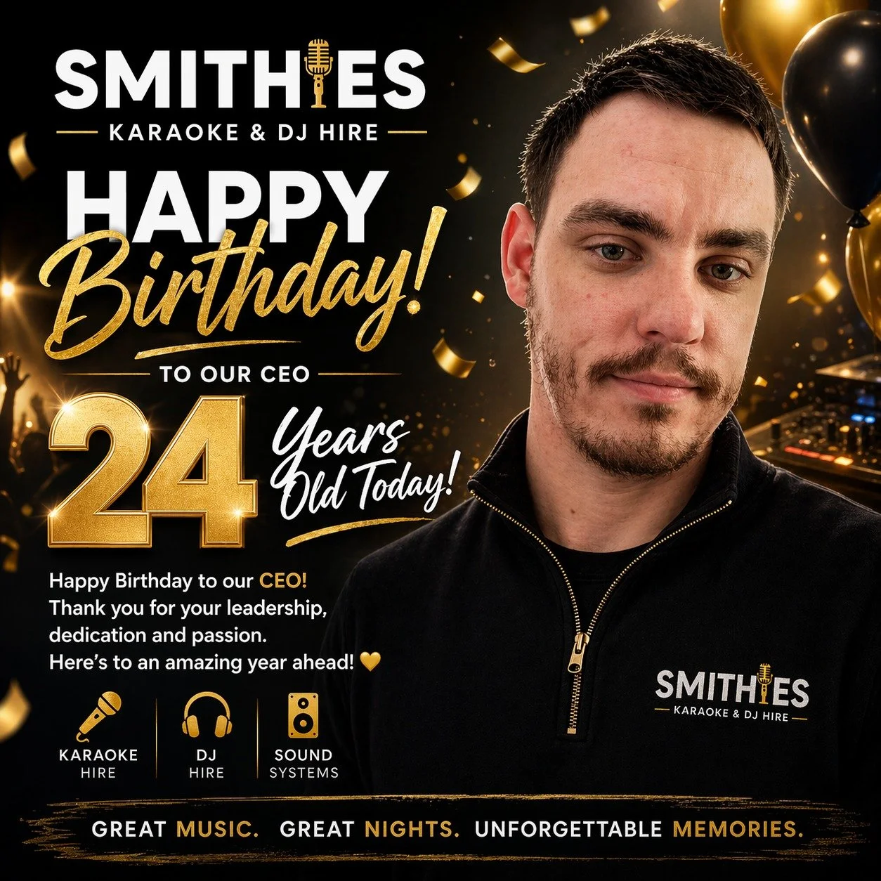 🎉 BIG BIRTHDAY CELEBRATION 🎉

Today we&rsquo;re celebrating our CEO, Wade Smith, turning 24 years old! 🥳🎂

From building one of Queensland&rsquo;s top-rated karaoke and DJ services to bringing unforgettable energy to events across the region &mda