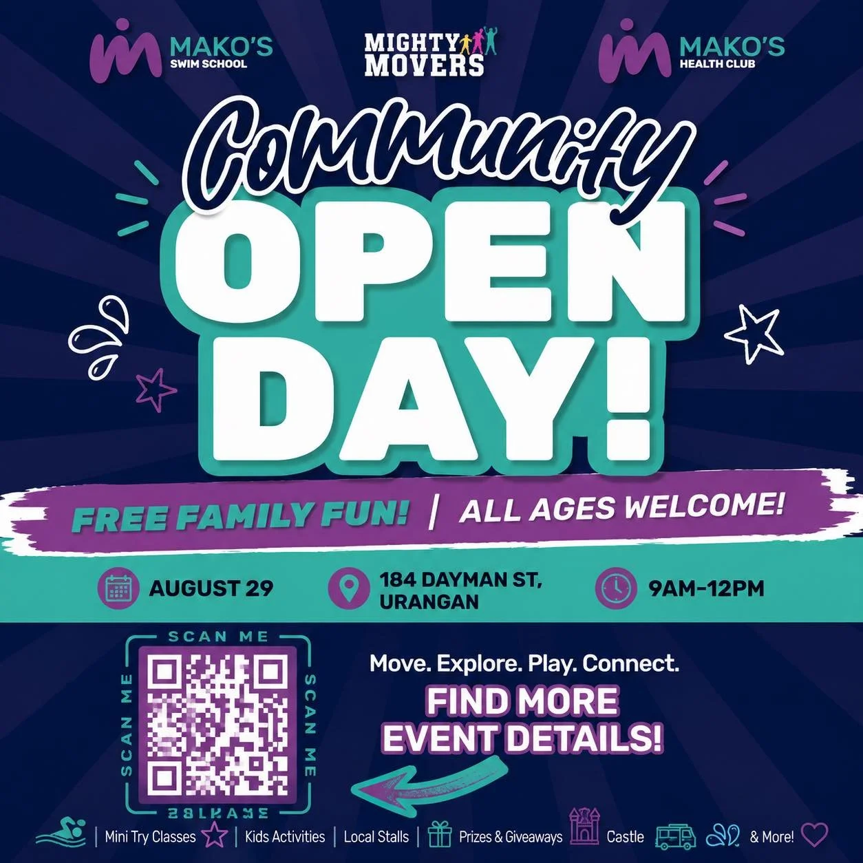 🎉 Join @makosswimschool, @makoshealthclub &amp; Mighty Movers for their Community Open Day! 🎉

Bring the whole family along for a morning packed with fun, activities and community spirit!

📅 Saturday, 29 August
🕘 9:00 AM &ndash; 12:00 PM
📍 184 D