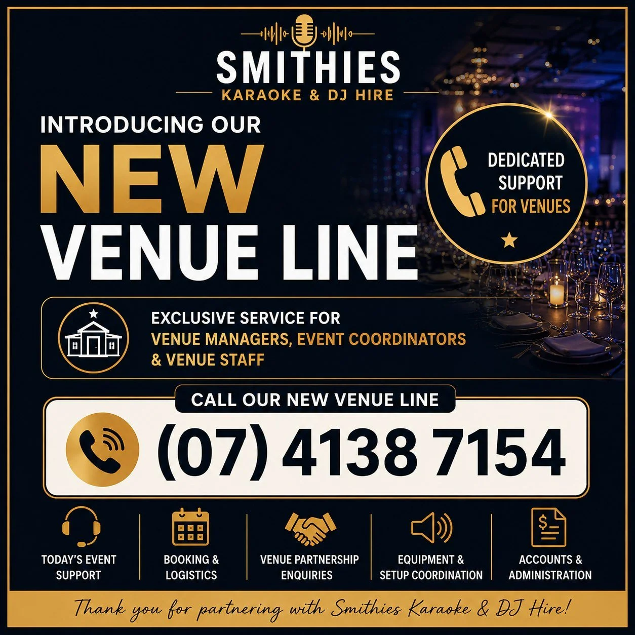 🚨 Introducing Our NEW Dedicated Venue Line! 🚨

At Smithies Karaoke &amp; DJ Hire, we're always looking for ways to provide a more professional and efficient experience for our venue partners.

That's why we're excited to launch our Dedicated Venue 