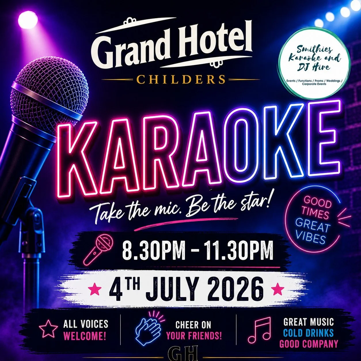 🌟 KARAOKE NIGHT IS BACK AT @grandhotelchilders ! 🌟

Ready to take the stage and show us what you've got? Whether you're a seasoned performer or just looking for a fun night out with friends, we've got the microphone waiting for you!

🎤 Karaoke Nig
