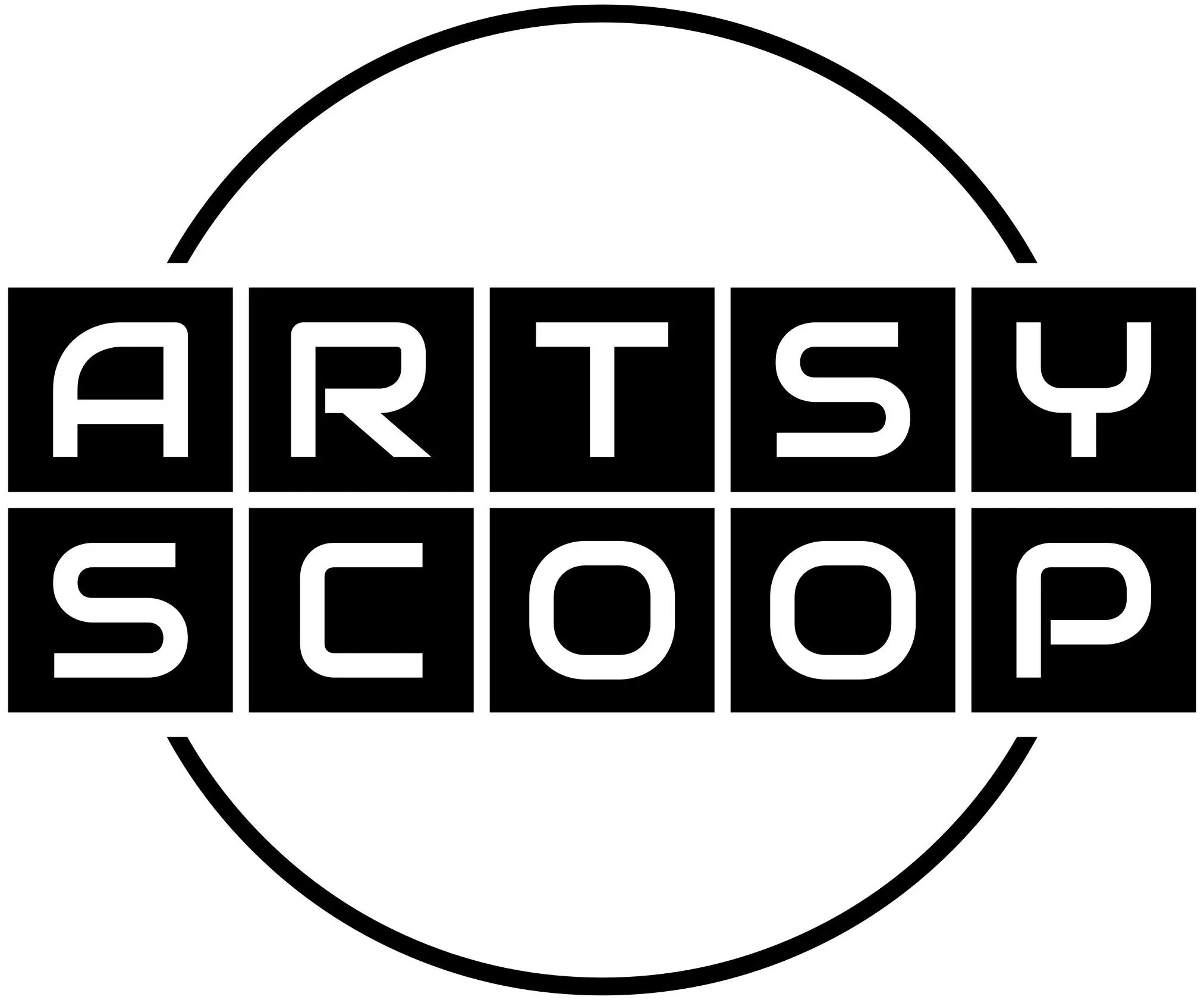 Black and white logo with the words 'ART IS MY ESCAPE' displayed inside a circle, with the words divided into blocks.