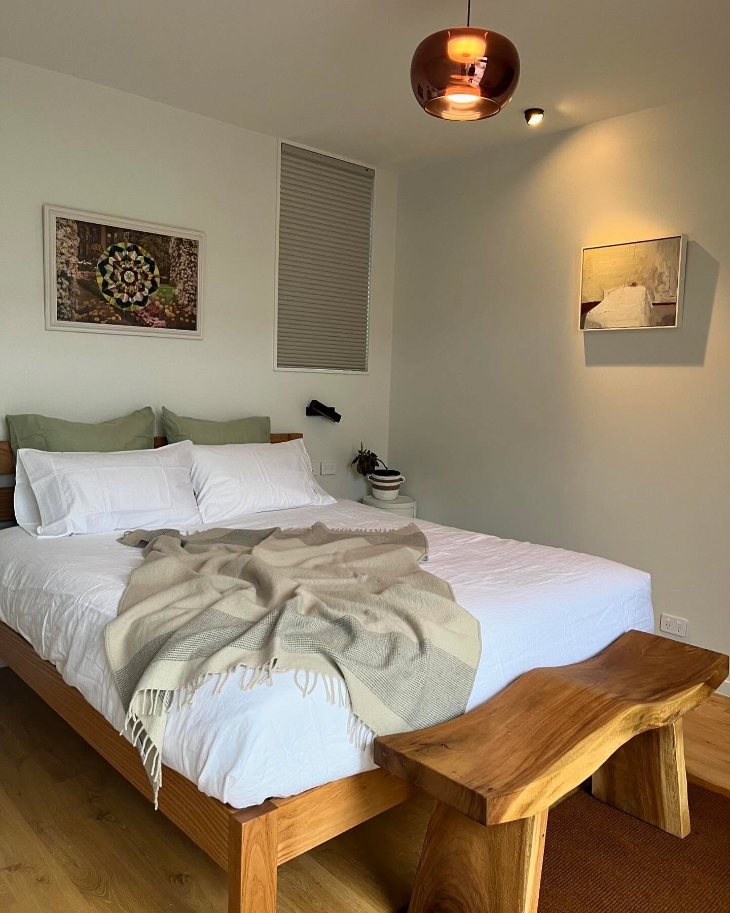 Sometimes just a simple window treatment is all that is required. In this stylish bedroom automated Duette blinds were fitted inside the window frames. No cords and minimal stack. #bedroomdecor #bedroom #bedroomstyling #luxaflex #duetteblinds #duette