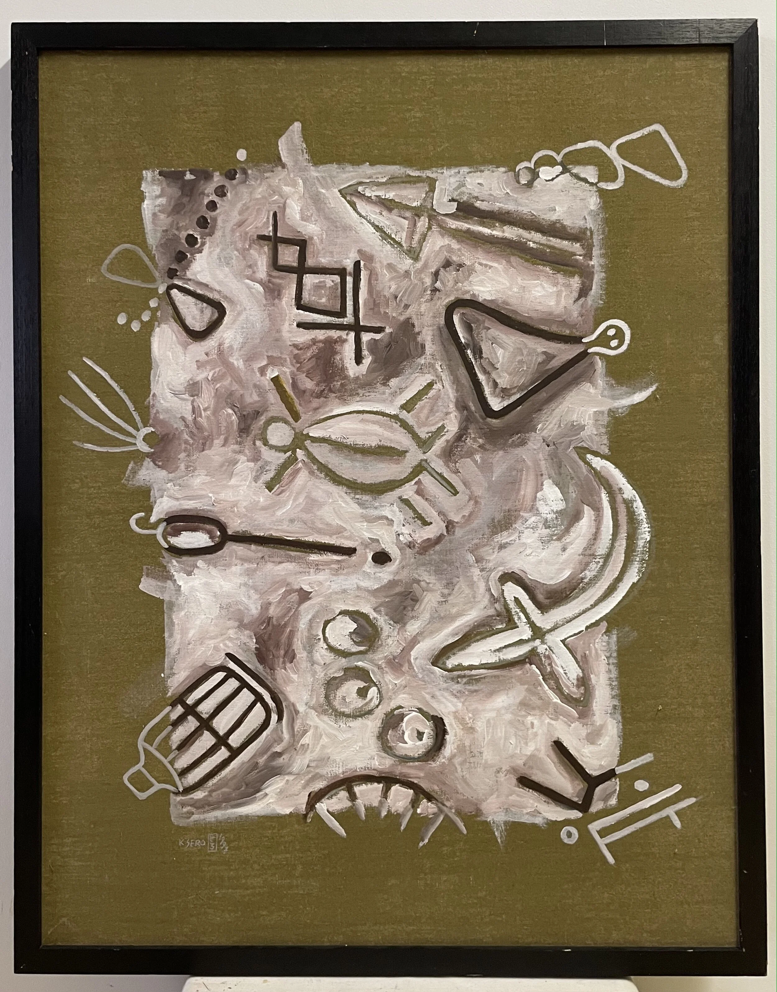 Sero Kuatonga "Unbekannte Schriftzeichen" (94x74cm); Acryl auf Leinwand -1.600€