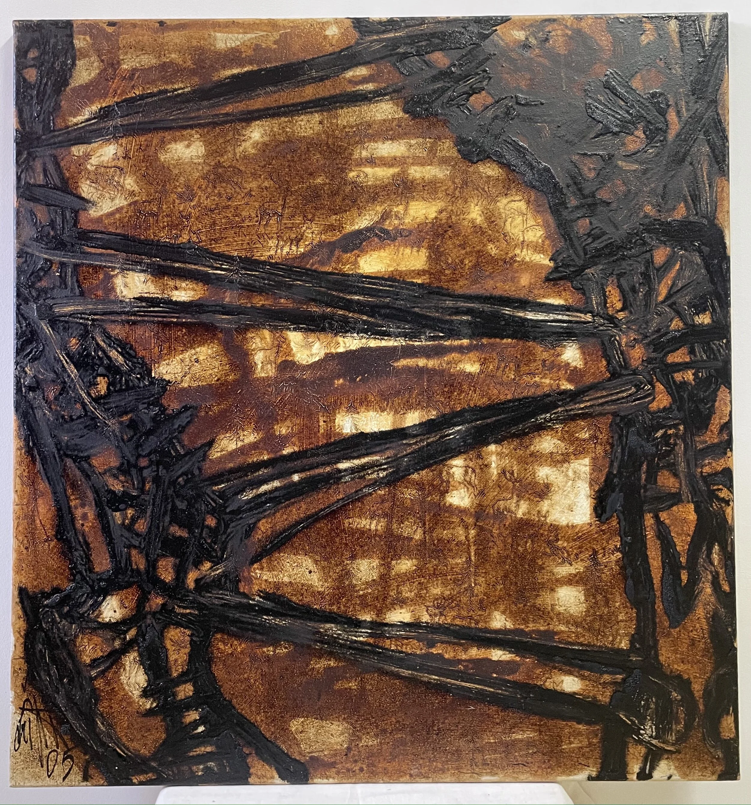 O.T. (85x80cm); Acryl/Rindermarkierstift/Eisenchlorid auf Leinwand -3.000€