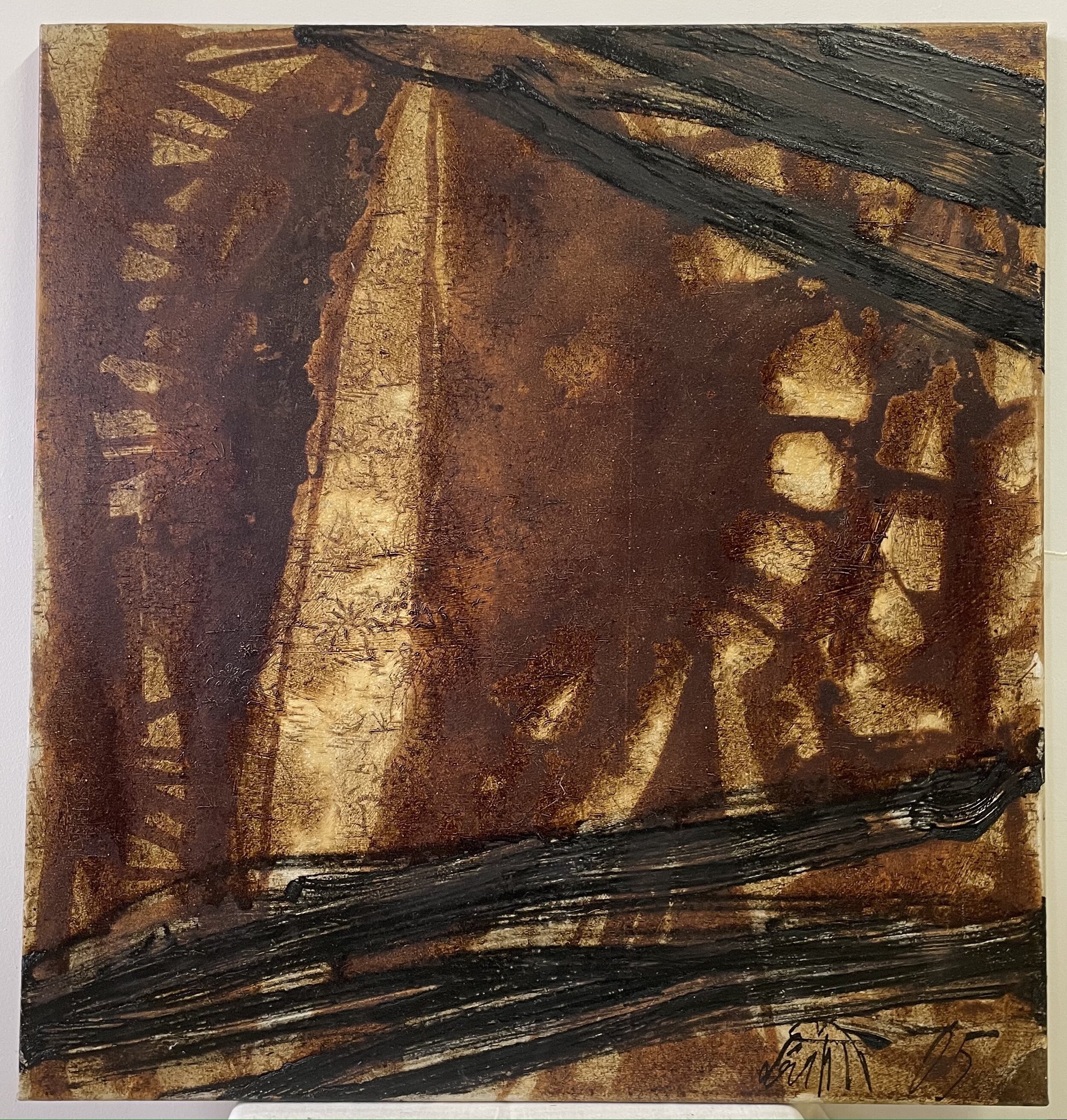 O.T. (85x80cm); Acyrl/Rindermarkierstift/Eisenchlorid auf Leinwand -3.000€