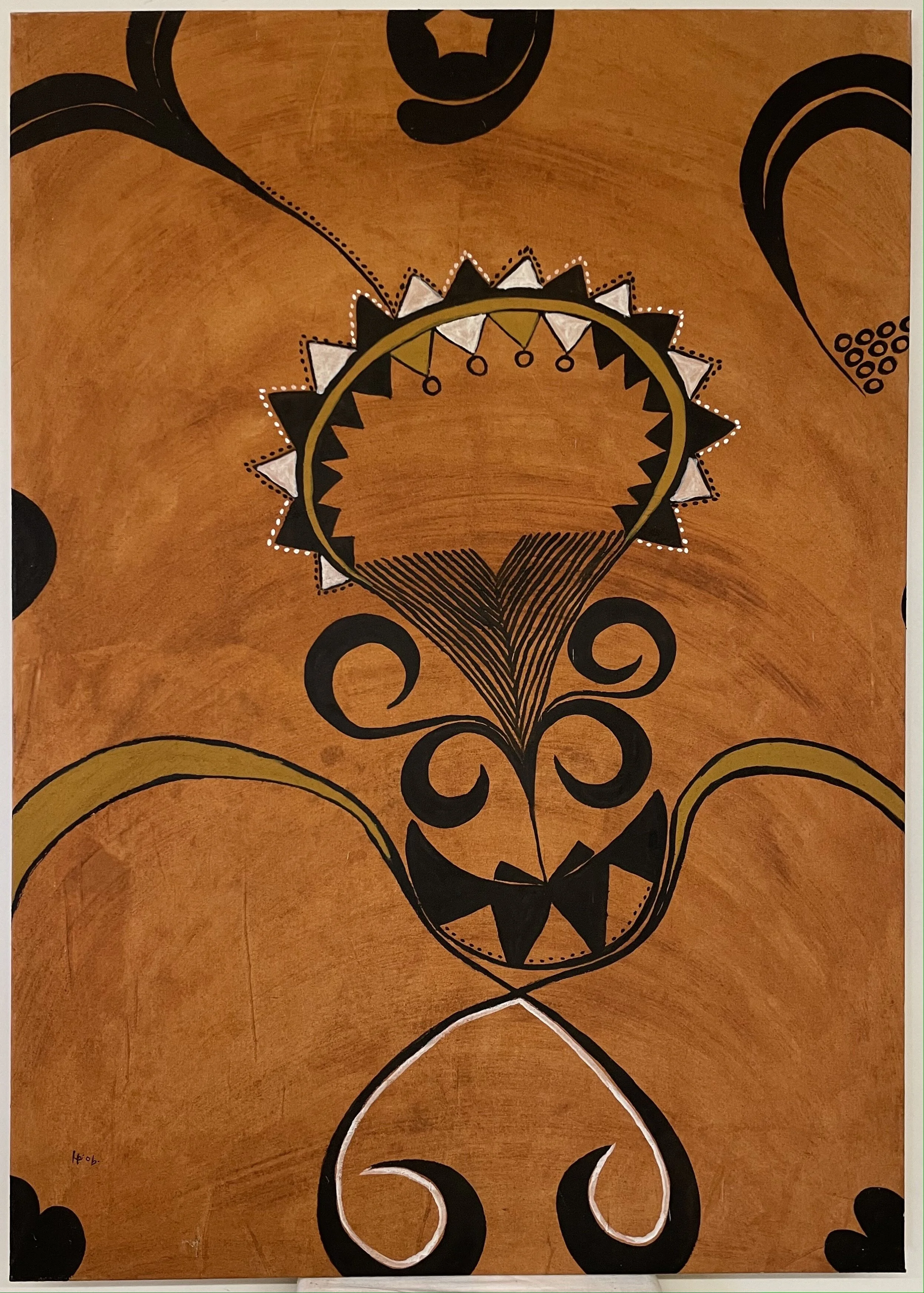 Igbo-Frauen aus Nigeria "UPA-Malerei der roten Erde" (115x110cm); Rote Erde auf Leinwand -980€