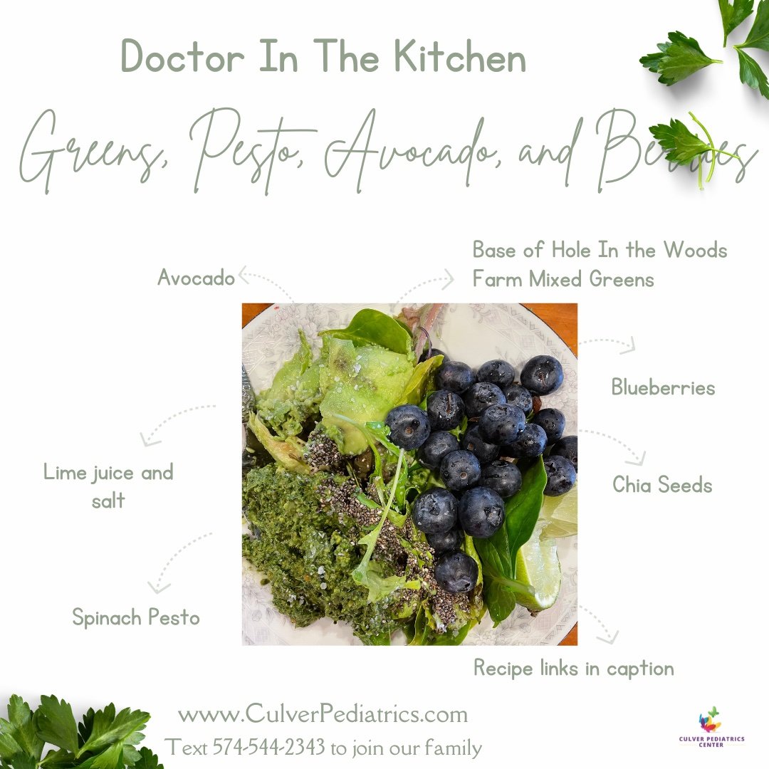 Doctor In the Kitchen: Bowl of Mixed Greens, Pesto, Avocado, and Blueberries