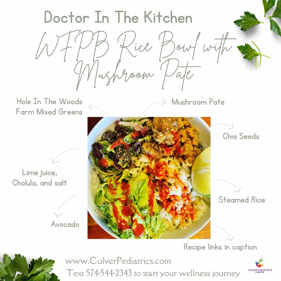 Whole Foods Plant Based Rice Bowl with Mushroom Pate, Avocado, and Mixed Greens