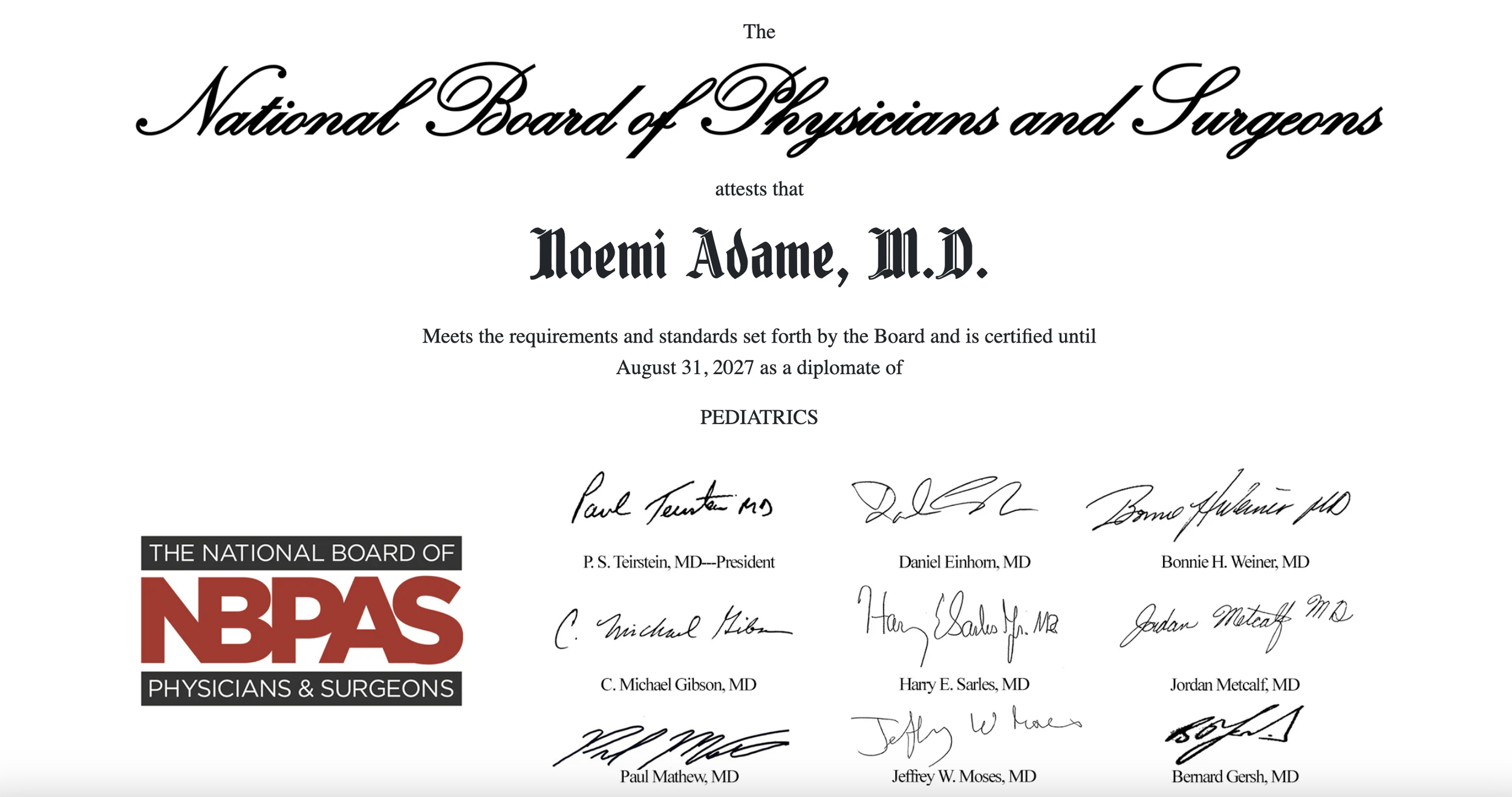 Dr. Adame Renews Pediatrics Board Certification