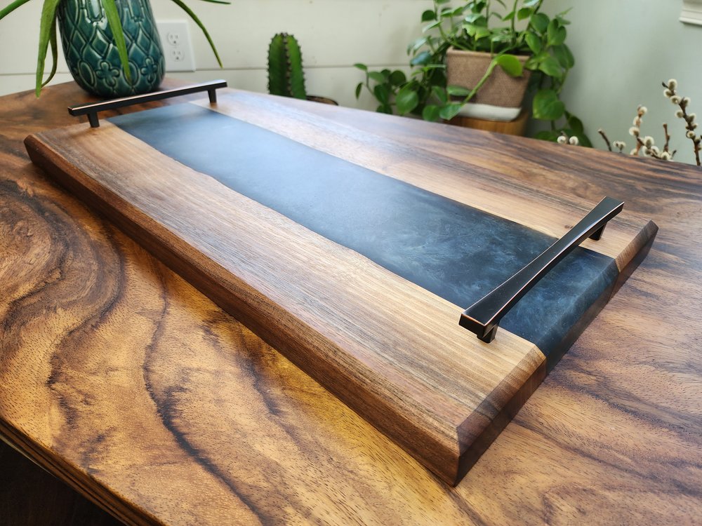 Extra Large Walnut Wood and Blue Epoxy Resin Charcuterie Board –  orchardprojectco