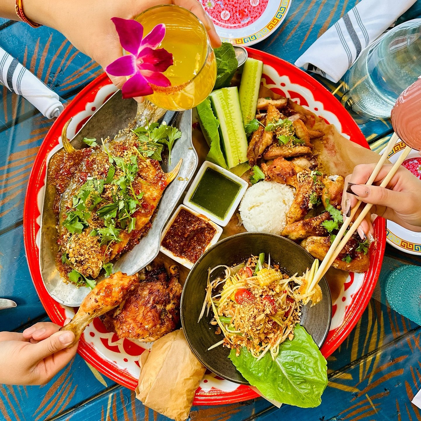 Introducing our new Thai Party Platter! It&rsquo;s now on our updated winter menu and it&rsquo;s BIG!

The Platter comes with lemongrass chicken, sticky wings, three flavor, Golden Pompano, Korat papaya salad, crispy fish sauce, pork belly, roasted p
