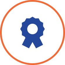 Icon of a blue gear inside a circle with an orange border.