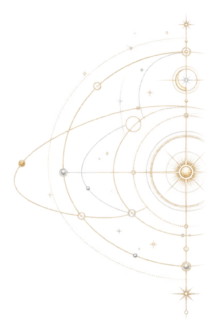 Golden celestial diagram associated with g.o. Idaguiven’s fictional worlds.