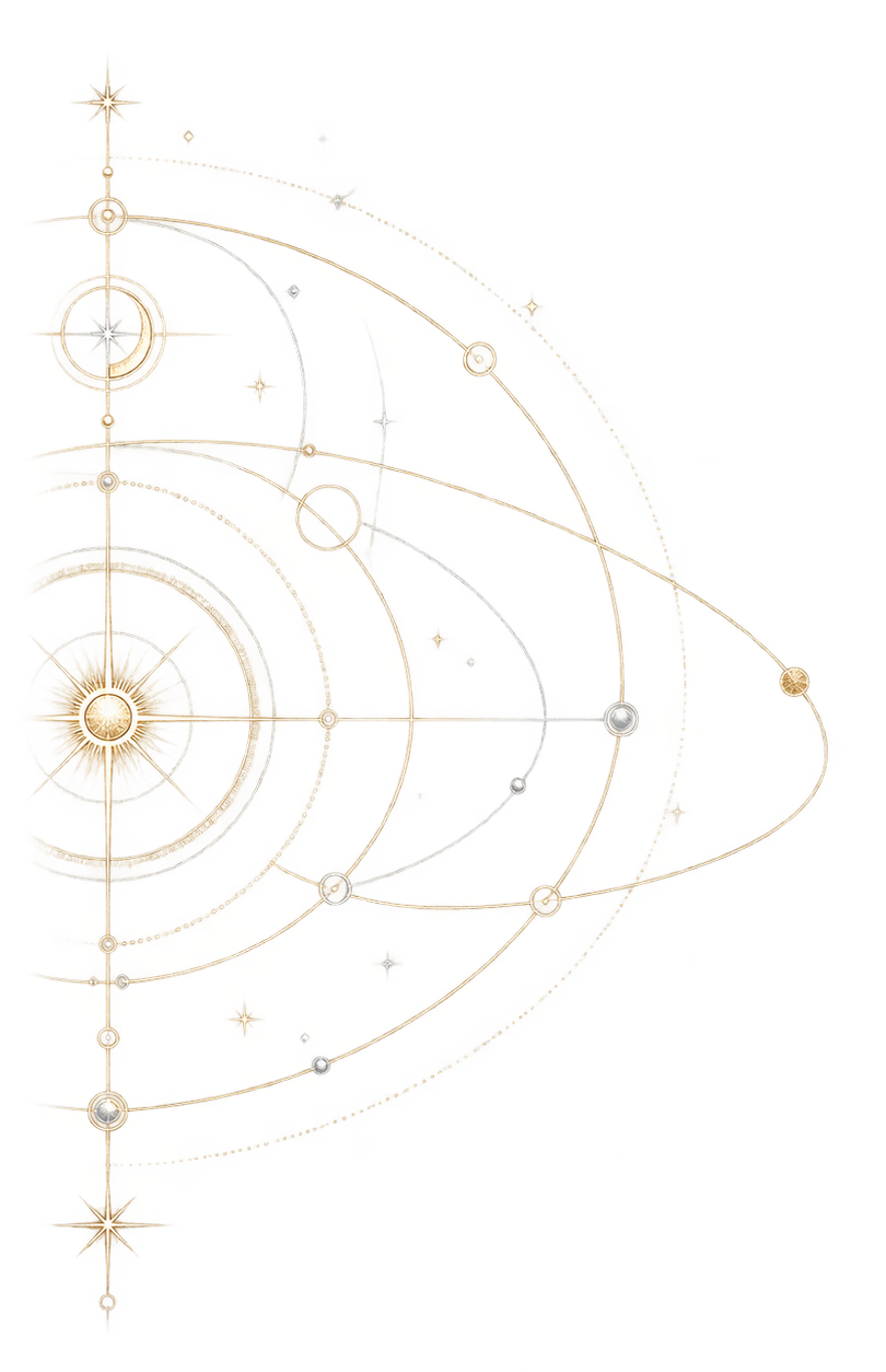 Golden celestial diagram associated with g.o. Idaguiven’s fictional worlds.