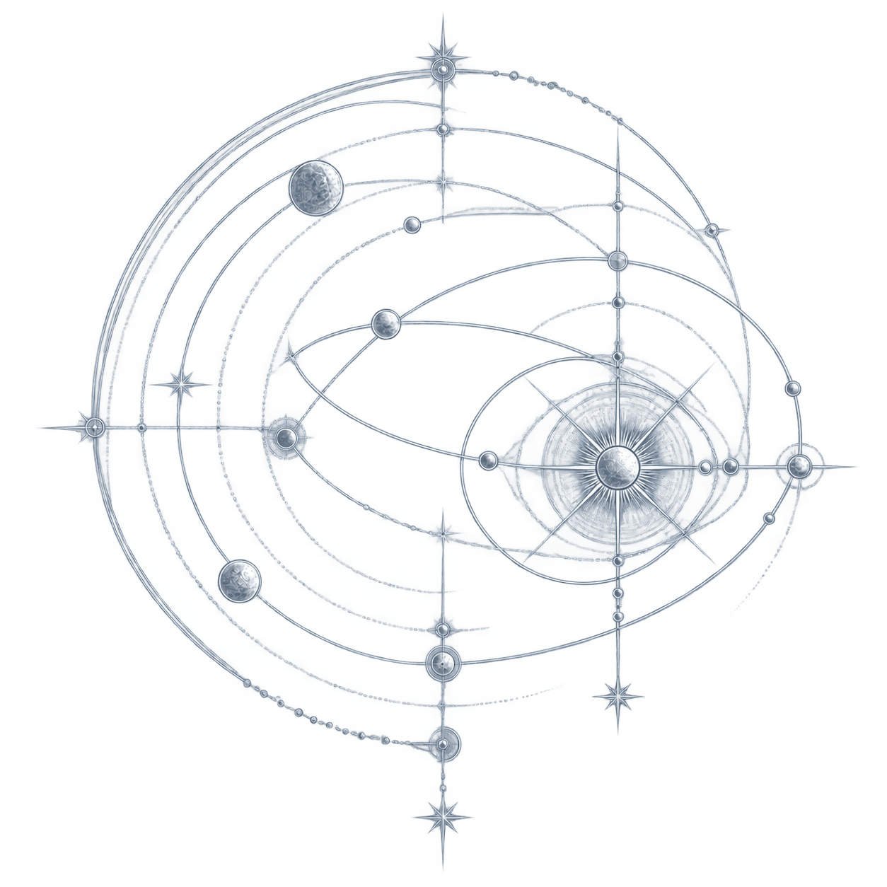 Celestial diagram associated with g.o. Idaguiven’s fictional worlds.