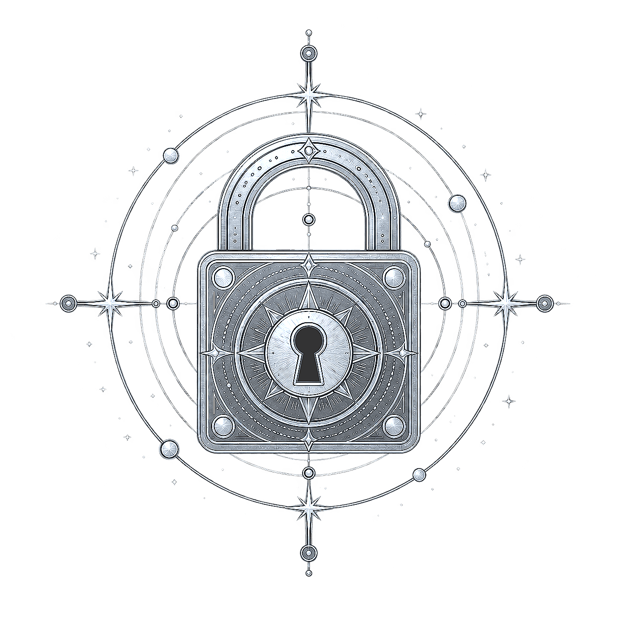 Celestial lock emblem representing g.o. Idaguiven’s Librarium.