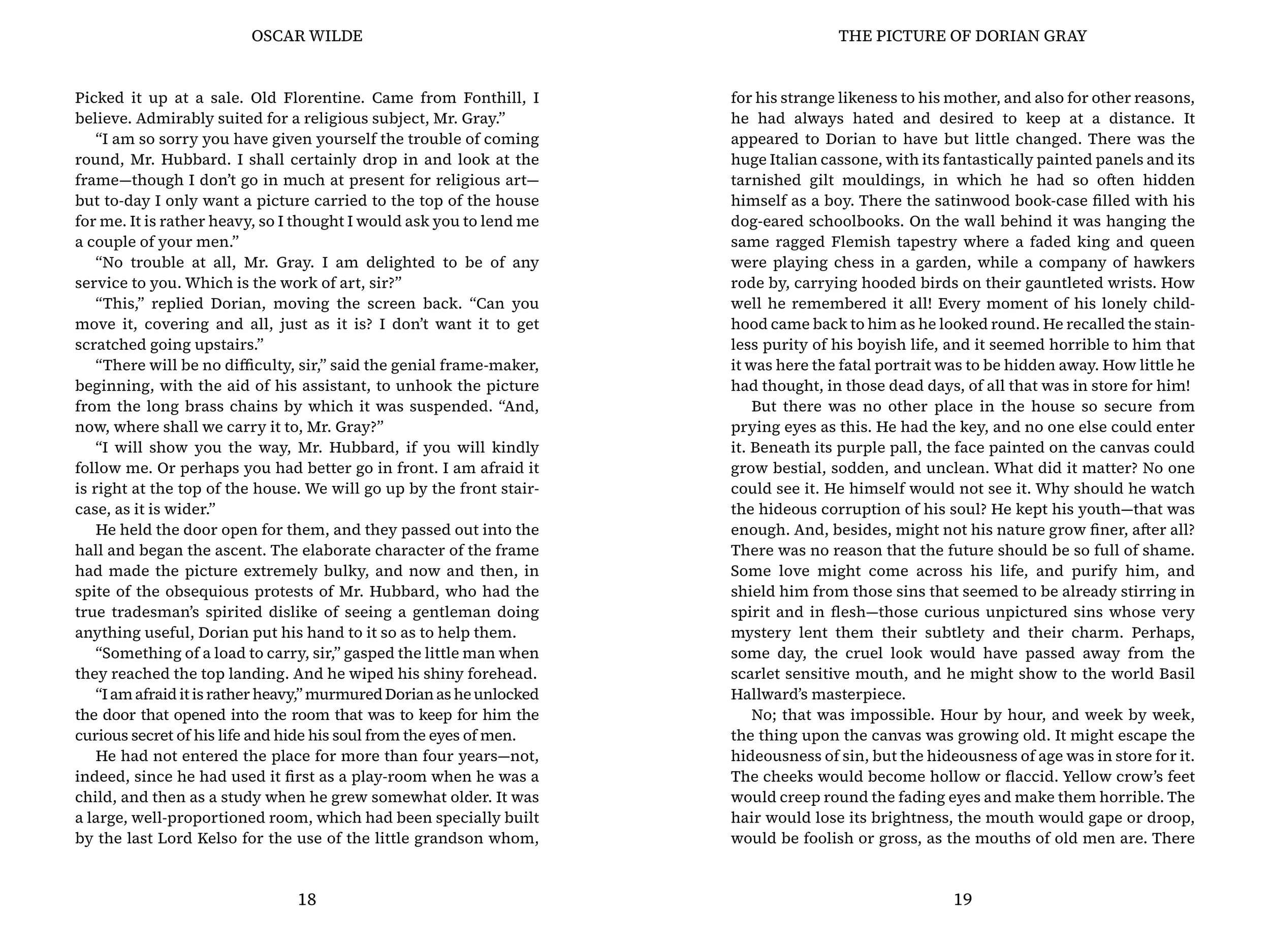 Open book pages with text from Oscar Wilde's 'The Picture of Dorian Gray'